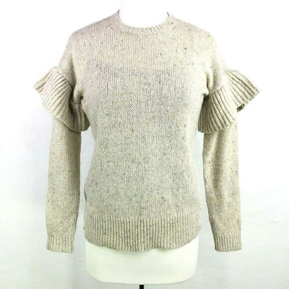 Ralph Lauren Wool Alpaca Sweater Size S Ruffled Sleeves Mascarpone Cream Multi - Picture 10 of 11